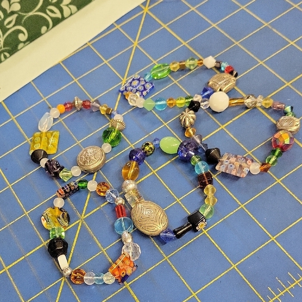 Colorful Beaded & Silver Tone Accent 6" Each Bracelets Set Of 5